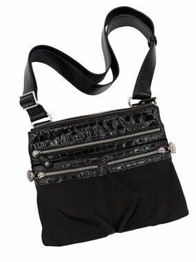 Brighton Twister GoGo Black Nylon & Croc Pattern Crossbody